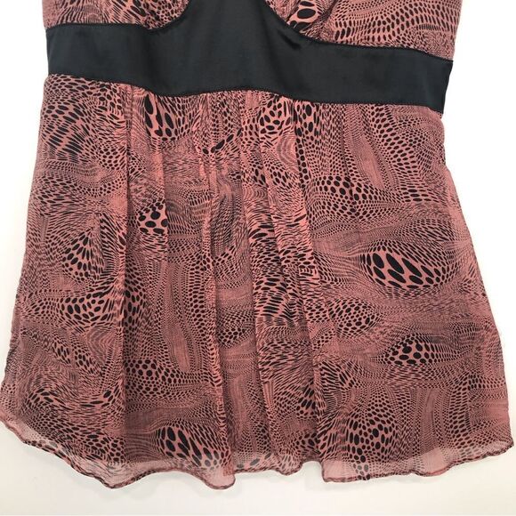 Express Black Mauve Silk Graphic Design Chiffon Baby Doll Tank Blouse - Picture 4 of 11